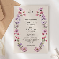 Fleur sauvage moderne Mariage Monogramme Beige 