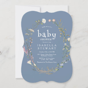 Invitation Fleur sauvage moderne Périwinkle Baby shower migno