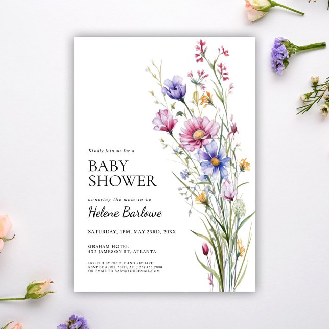 Invitation Fleur sauvage Moderne Rustique Boho Baby shower Fl (Wildflower Modern Rustic Boho Floral Baby Shower Invitation)
