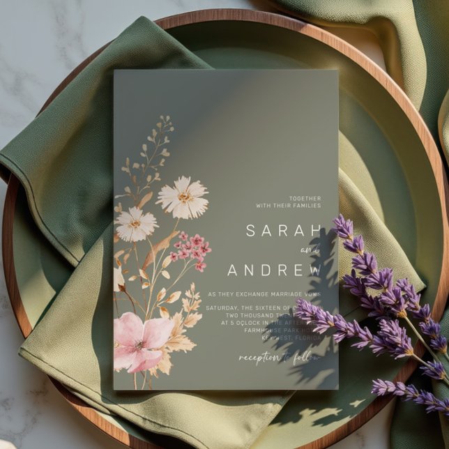 Invitation Fleur sauvage moderne | Sage Green Garden Wedding (Créateur téléchargé)