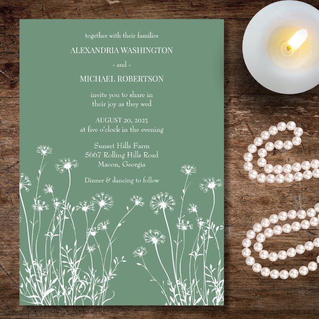 Invitation Fleur sauvage moderne Sage vert & blanc Mariage (Créateur téléchargé)