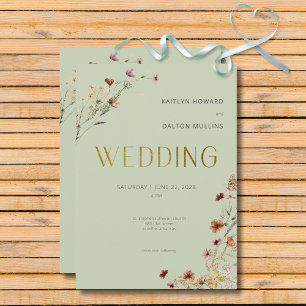 Invitation Fleur sauvage moderne Sage vert Mariage