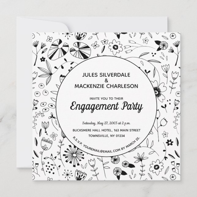 Invitation Fleur sauvage monochrome Fête d'engagement moderne (Devant)