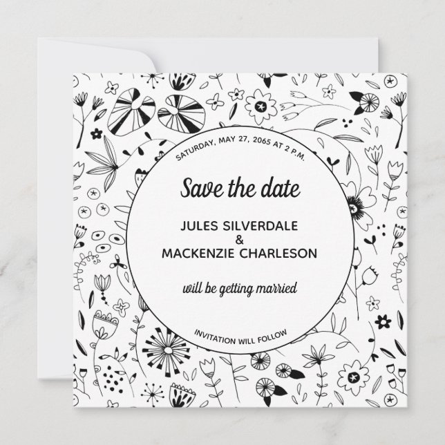 Invitation Fleur sauvage Monochrome moderne Enregistrer la da (Devant)