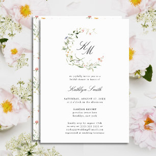Invitation Fleur sauvage Monogram Wreath Fête des mariées mod
