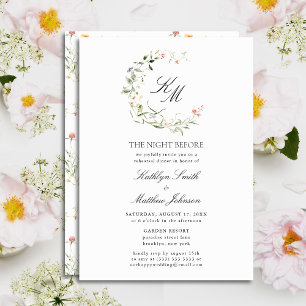Invitation Fleur sauvage Monogramme Wreath Moderne La Nuit Av