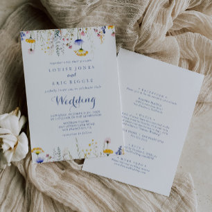 Invitation Fleur sauvage multicolore moderne Mariage avant et