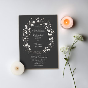 Invitation Fleur sauvage Noir Blanc Formal Mariage élégant