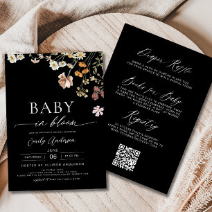 Invitation Fleur sauvage noir QR Code Baby in Bloom Shower
