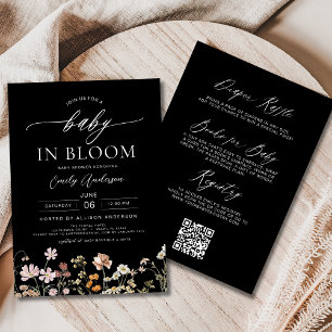 Invitation Fleur sauvage noir QR Code Baby in Bloom Shower