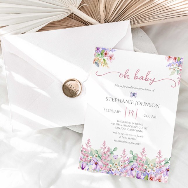 Invitation Fleur sauvage Oh Baby Pink Floral Baby shower Invi (Créateur téléchargé)