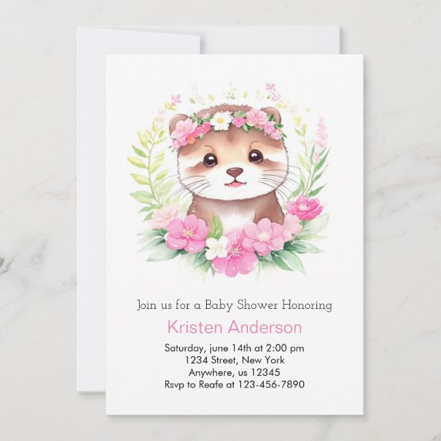 Invitation Fleur sauvage Otter Adventure Await Girl Baby show (Devant)
