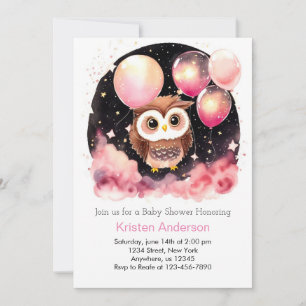 Invitation Fleur sauvage Owl Woodland Dream Girl Baby shower