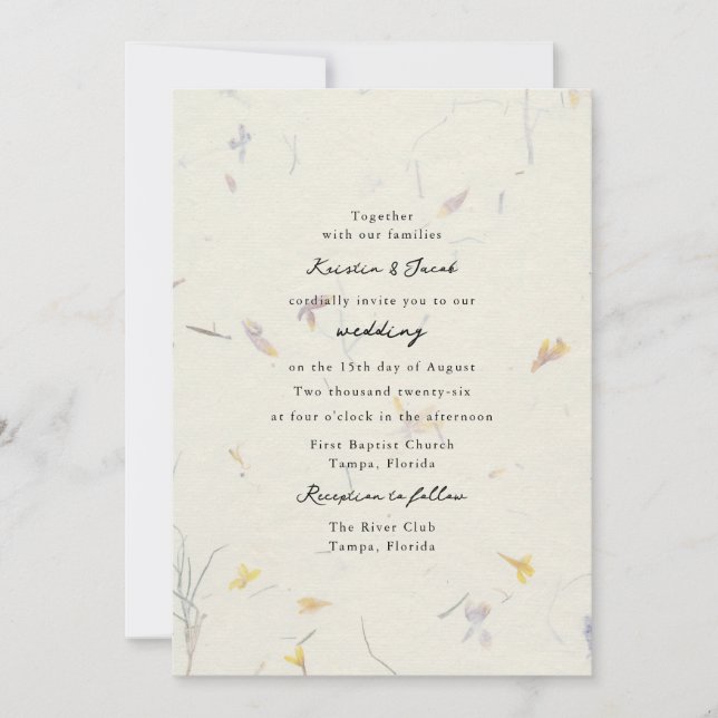 Invitation Fleur sauvage papier floral Mariage numérique mode (Devant)