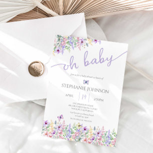 Invitation Fleur sauvage Papillon Garden Lavender Baby shower
