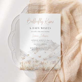 Invitation Fleur sauvage papillon Montagnes Baby shower fille