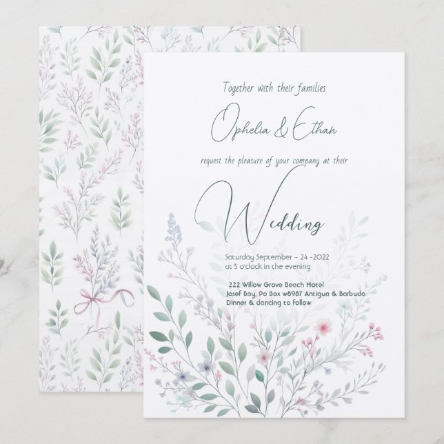 Invitation Fleur sauvage Pastel mariage de typographie modern (Devant / Derrière)