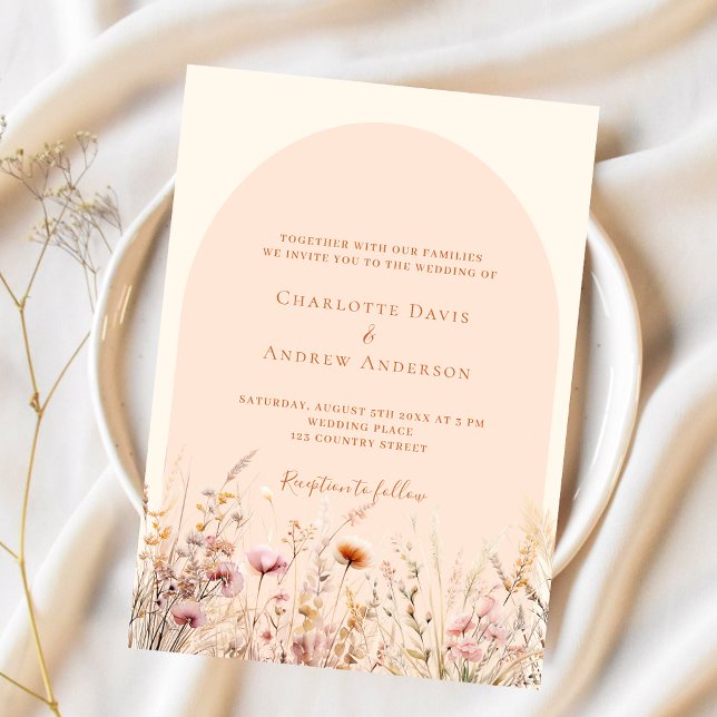 Invitation Fleur sauvage pêche beige arche boho mariage (Créateur téléchargé)