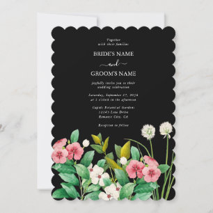 Invitation Fleur sauvage Périwinkle Aquarelle Mariage noir
