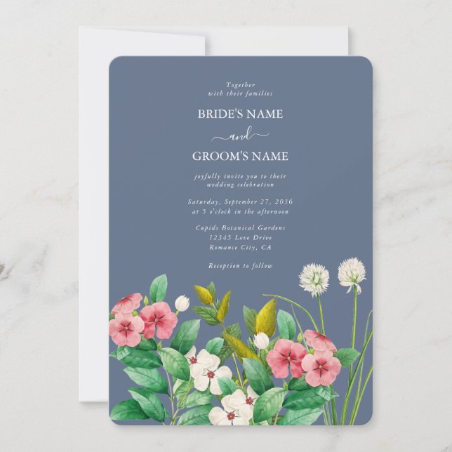 Invitation Fleur sauvage Periwinkle Dusty Blue Mariage (Devant)
