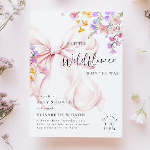 Invitation fleur sauvage Pink Bow Baby shower