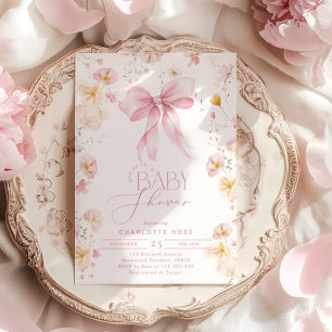 Invitation Fleur sauvage Pink Bow Elegant Baby girl Douche