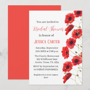Invitation Fleur sauvage Poppy Red Floral Fête des mariées