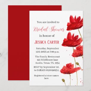 Invitation Fleur sauvage Poppy Red Floral Fête des mariées