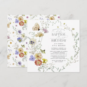 Invitation Fleur sauvage Printemps Été Baptême 1er anniversai