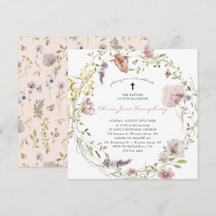 Invitation Fleur sauvage Printemps Été Floral Baptême Invitat
