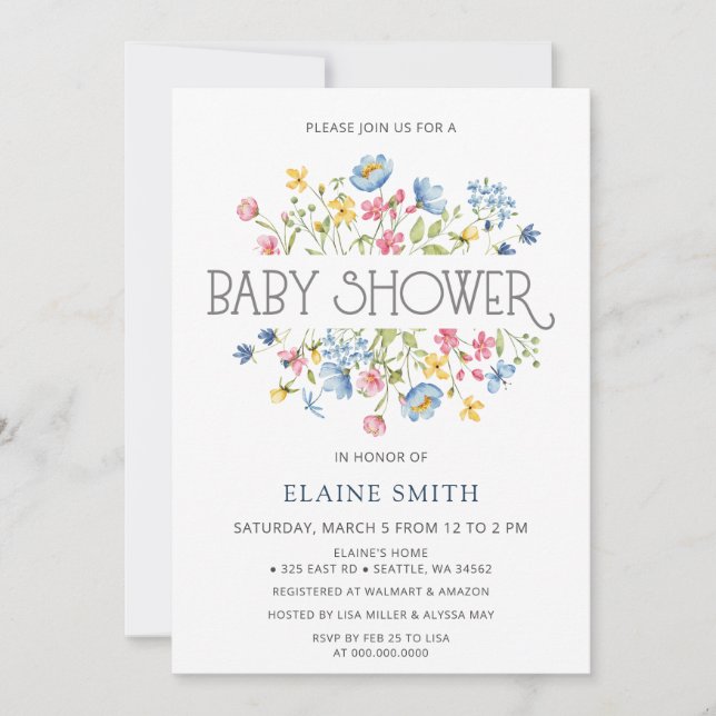 Invitation Fleur sauvage Printemps fleurit Baby shower Floral (Devant)
