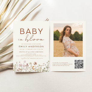 Invitation Fleur sauvage QR Code Baby in Bloom Baby shower