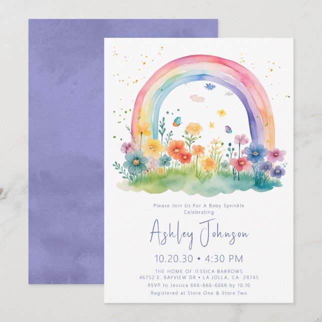 Invitation Fleur sauvage Rainbow Baby Girl Sprinkle Invitatio (Devant / Derrière)
