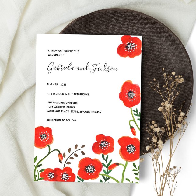 Invitation Fleur sauvage Red Poppy Floral moderne mariage (Créateur téléchargé)