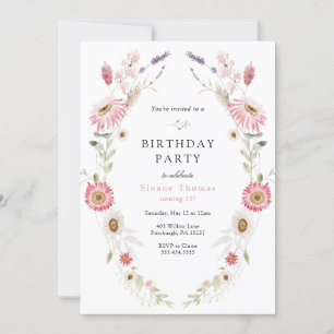 Invitation Fleur sauvage rose Feu de prairie Anniversaire