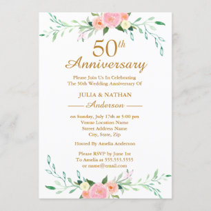 Invitation Fleur sauvage rose Fleur 50e anniversaire de maria