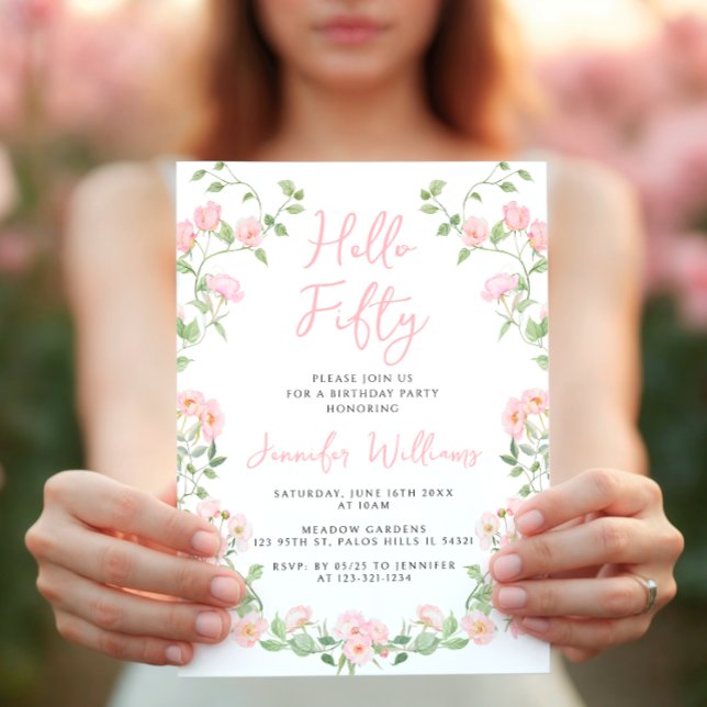 Invitation Fleur sauvage rose Floral Boho 50e anniversaire (Créateur téléchargé)