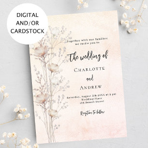 Invitation fleur sauvage rose  mariage