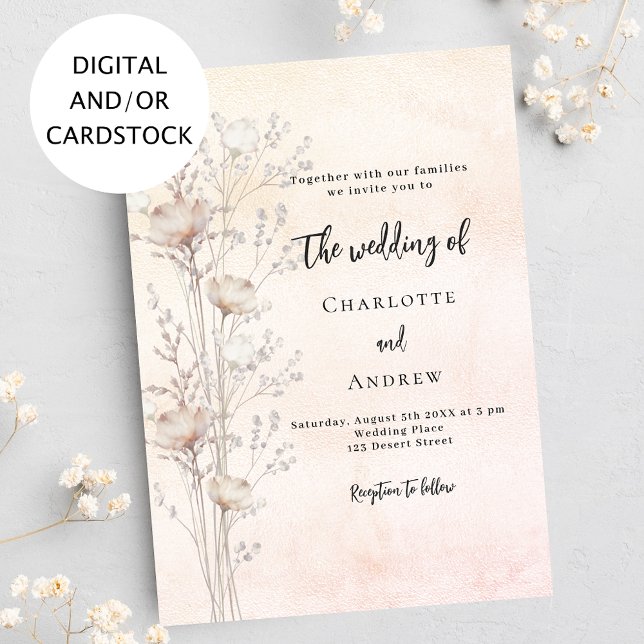 Invitation fleur sauvage rose  mariage (Créateur téléchargé)