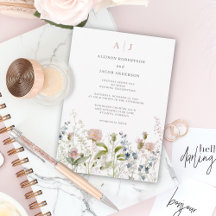 Fleur sauvage rose Monogramme Mariage Floral