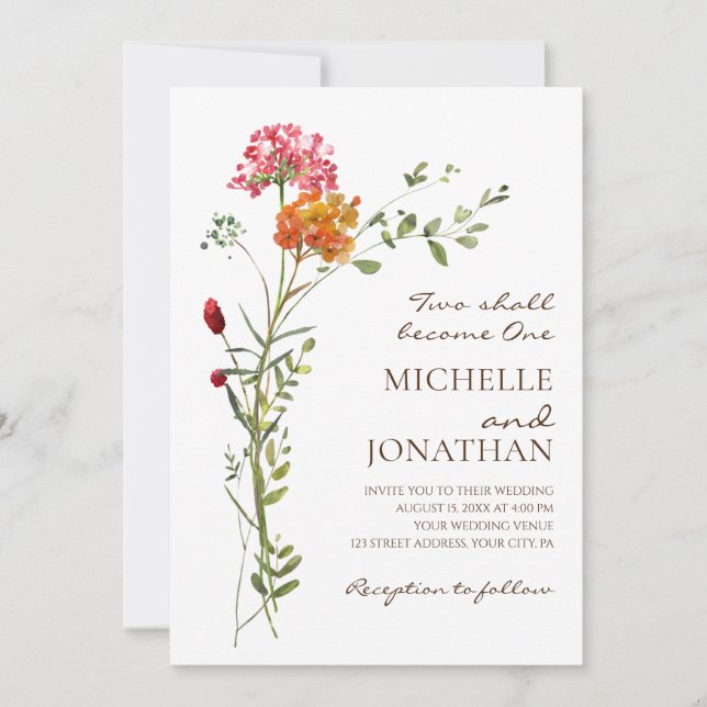 Invitation Fleur sauvage rose pâle Floral Mariage chrétien (Devant)