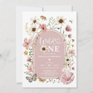 Invitation Fleur Sauvage Rose Poussiéreux Wild One Premier An