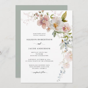 Invitation Fleur sauvage rose Sage Mariage fleuri