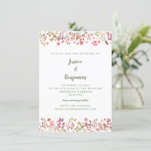 Invitation Fleur sauvage rose simple Mariage à la frontière