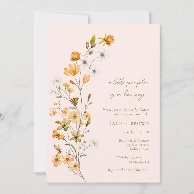 Invitation Fleur sauvage rose Un Petit Baby shower De Fille C (Devant)