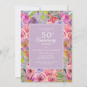 Invitation Fleur sauvage rose violet 50e anniversaire de Mari