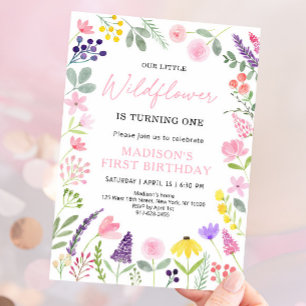 Invitation Fleur sauvage rose violet Anniversaire