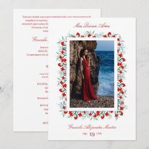 Invitation Fleur sauvage Rouge Garland Quinceañera Sophisticé