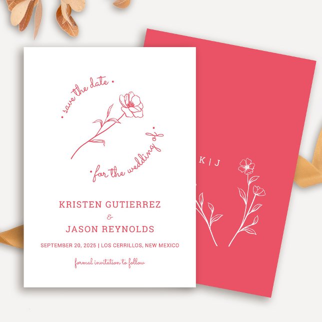 Invitation Fleur sauvage rouge rose Enregistrer la date (Rose Red Wildflower Save The Date)