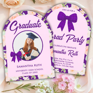 Invitation Fleur sauvage Ruban à carreaux violets Photo Remis
